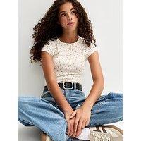 New Look 915 Girls White Ribbed Jersey Floral Print T-Shirt - White