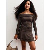 New Look 915 Girls Slinky Jersey Ruched Bardot Dress - Brown