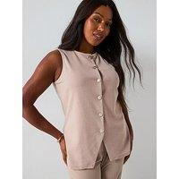 V By Very Curve Button Detail Stretch Waistcoat Co-Ord - Beige