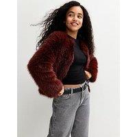 New Look 915 Girls Burgundy Faux Fur Coat
