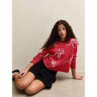 New Look 915 Girls Patterened Bow Jumper - Red