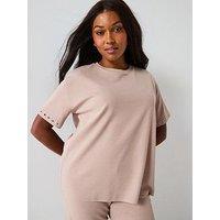 V By Very Curve Textured T-Shirt Co-Ord - Beige