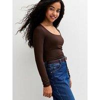 New Look 915 Girls Long Sleeve Square Neck Top - Dark Brown