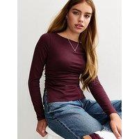 New Look 915 Girls Long Sleeve Ruched Side Slit Top - Dark Burgundy