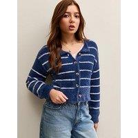 New Look 915 Girls Fluffy Striped Cardigan - Blue