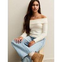 New Look 915 Girls Fold Over Bardot Knitted Jumper - Off White