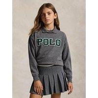 Polo Ralph Lauren Girls Logo Collared Long Sleeve Shirt - Grey