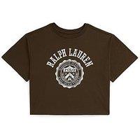 Polo Ralph Lauren Girls Short Sleeve Cropped Varsity T-Shirt - Brown
