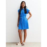 New Look Blue Drawstring Waist Short Sleeve Mini Shirt Dress