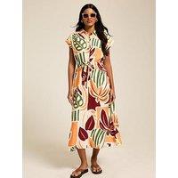 New Look Orange Palm Tree Print Midi Shirt Dress