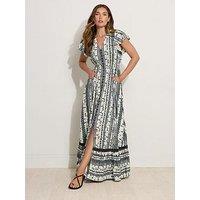 Long Tall Sally Tall Tile Print Button Lace Insert Maxi Dress - Grey
