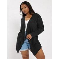 Yours Curve Textured Waterfall Cardigan - Black