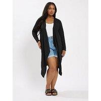 Yours Curve Textured Waterfall Midaxi Cardigan - Black