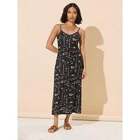 Pixiegirl Petite Midi Strappy Ditsy Dress - Black