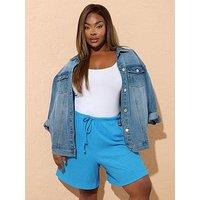 Yours Curve Popcorn Skinny Waist Short - Blue