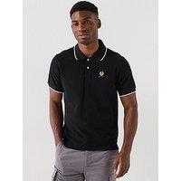 Belstaff Left Chest Patch Logo Regular Fit Tipped Polo Shirt - Black