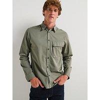 Belstaff Scale Logo Patch Sleeve Garment Dyed Cotton Shirt - Light Green