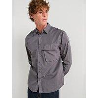 Belstaff Scale Logo Patch Sleeve Garment Dyed Cotton Shirt - Dark Grey