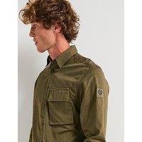 Belstaff Scale Logo Patch Sleeve Garment Dyed Cotton Shirt - Green