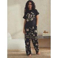 B By Ted Baker T-Shirt And Satin Trouser Floral Pyjama Set - Black