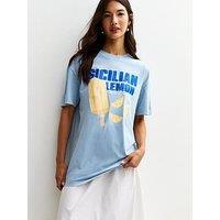New Look Oversized Lemon Print T-Shirt - Blue