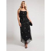 Yours Curve Embellished Floral Maxi Dress - Black