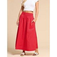 Pixiegirl Petite Poplin Shirred Midi Skirt - Red