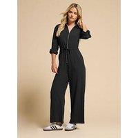 Pixiegirl Petite Acid Wash Wide Leg Jumpsuit - Black