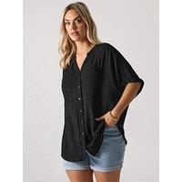 Yours Curve Swiss Dot Crinkle Notchneck - Black
