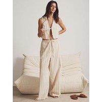 New Look Cream Stripe Print Wide Leg Trousers