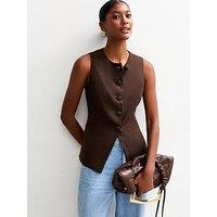 New Look Brown Crew Neck Linen Blend Waistcoat