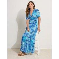Long Tall Sally Tile Crinkle Maxi Dress - Blue