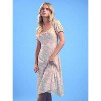 Pixiegirl Petite Puff Sleeve Ruched Front Midi Dress - Pink