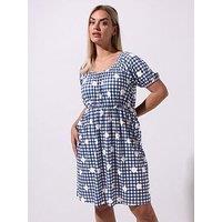 Yours Curve Daisy Gingham Mini Dress - Blue