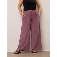 Yours Curve Washed Twill Wide Leg Trouser - Purple