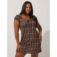 Yours Curve Check Mini Dress - Brown