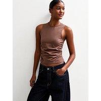 New Look Dark Brown Ruched Waist Sleeveless Tank Top