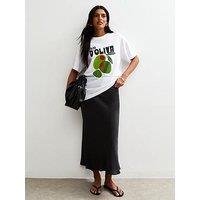 New Look Black Bias Cut Satin Midi Skirt
