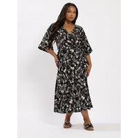 Yours Curve Wrap Kimono Dress - Black