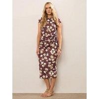Long Tall Sally Floral Ruched Tie Midi Dress