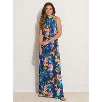 Long Tall Sally Tall Navy Blue Abstract Floral Halter Neck Maxi Dress