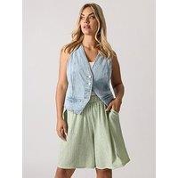 Yours Curve Gingham Shorts - Green