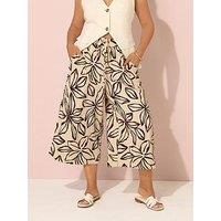 Yours Curve Stone Brown Textured Floral Midaxi Culottes - Natural