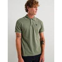 Belstaff Left Chest Patch Logo Tipped Polo Shirt - Light Green