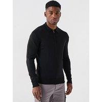 Belstaff Kyle Knitted Zip Neck Long Sleeve Polo Shirt - Black
