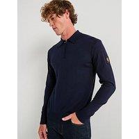 Belstaff Kyle Knitted Zip Neck Long Sleeve Polo Shirt - Navy