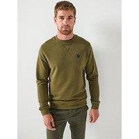 Belstaff Left Chest Patch Logo Regular Fit Crew Sweater - Green