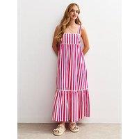 New Look Pink Striped Scalloped Edge Midi Dress