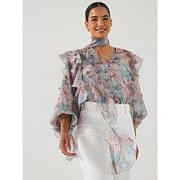 Vero Moda Sabrina Long Sleeve Scarf Neck Flounce Top - Multi Floral