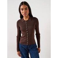 Vero Moda Siri Long Sleeve Polo Top - Brown